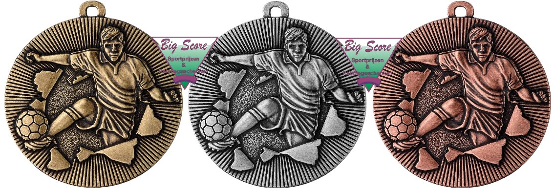 Voetbal Medaille  D50 Goud-Zilver-Brons Ø 50 mm compleet OP=OP!!